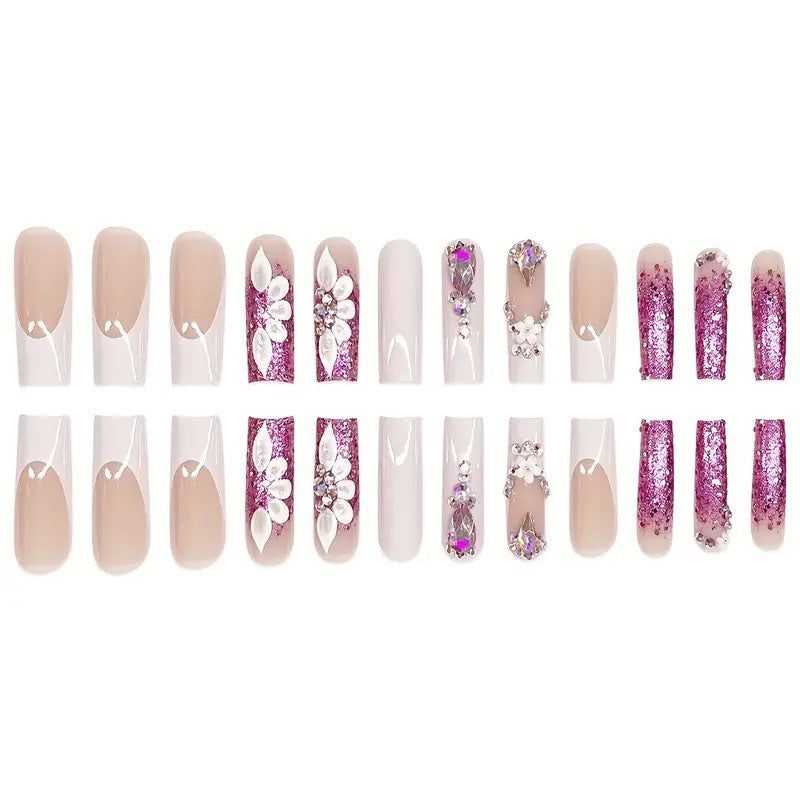 Artistic Rhinestone-Embellished Press-On Nail Extensions Bowlift