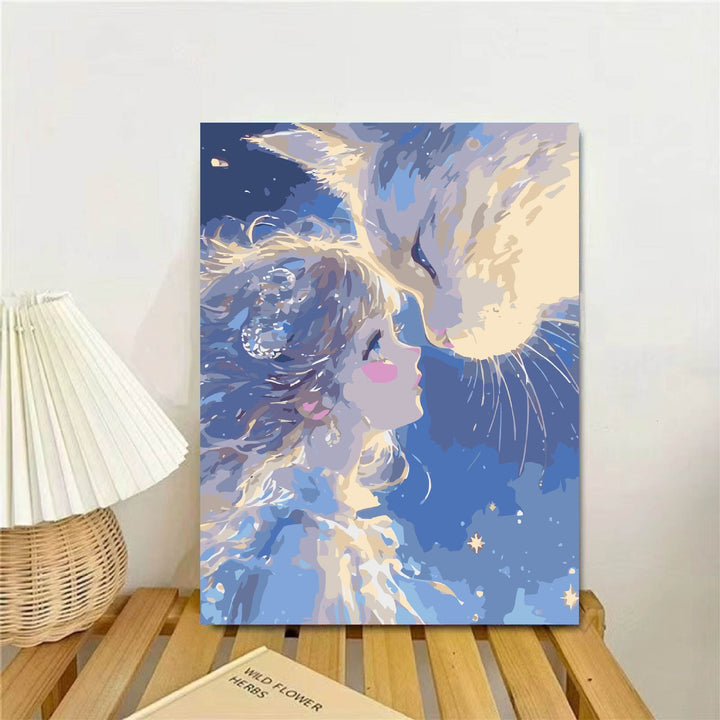 Whimsical Fantasy Cat and Girl Wall Art Bowlift