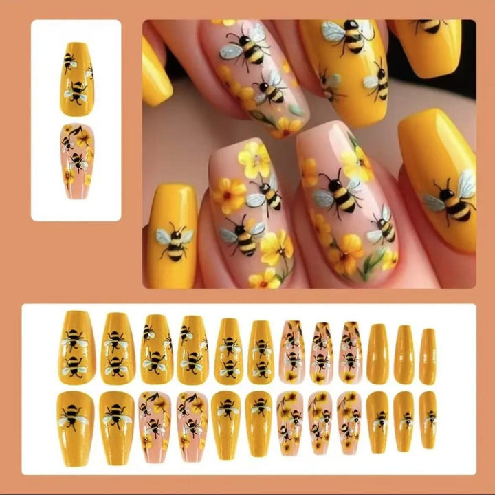 Nail art set with creative bee and flower designs Bowlift