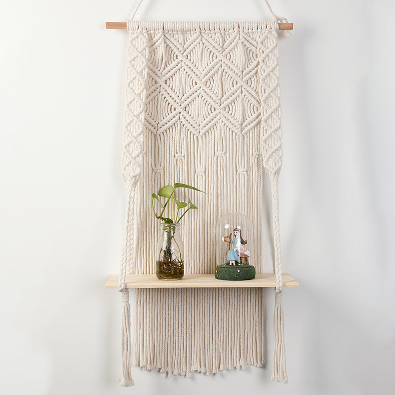 Macramé Wall Shelf with Integrated Plant Holder Bowlift