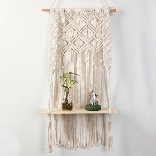 Macramé Wall Shelf with Integrated Plant Holder Bowlift