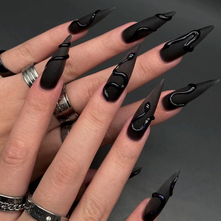 Artificial nail set with elegant flower and leopard print Bowlift