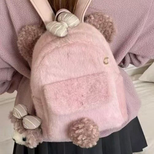 Plush backpack with cute animal ears and pompom Bowlift