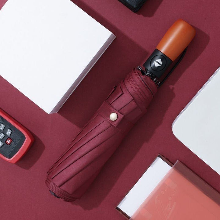 Compact Windproof Automatic Travel Umbrella with Wooden Handle Bowlift