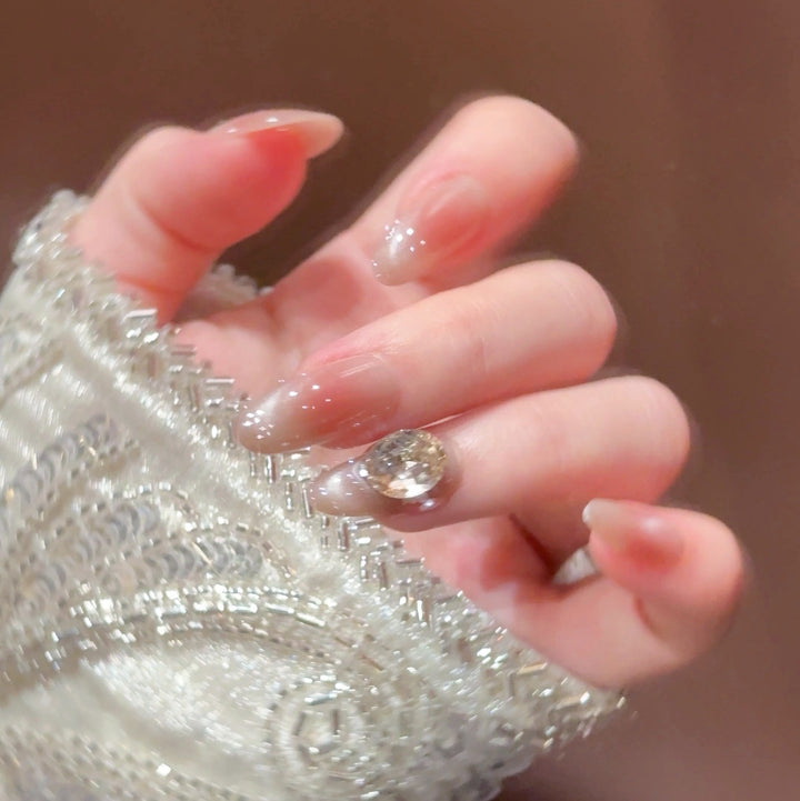 Elegant Crystal-Accented Press-On Nail Set Bowlift