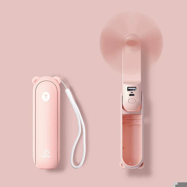 Unisex One Size Foldable Rechargeable Hand Fan with Integrated Power Bank and Dual USB Charging Ports Bowlift