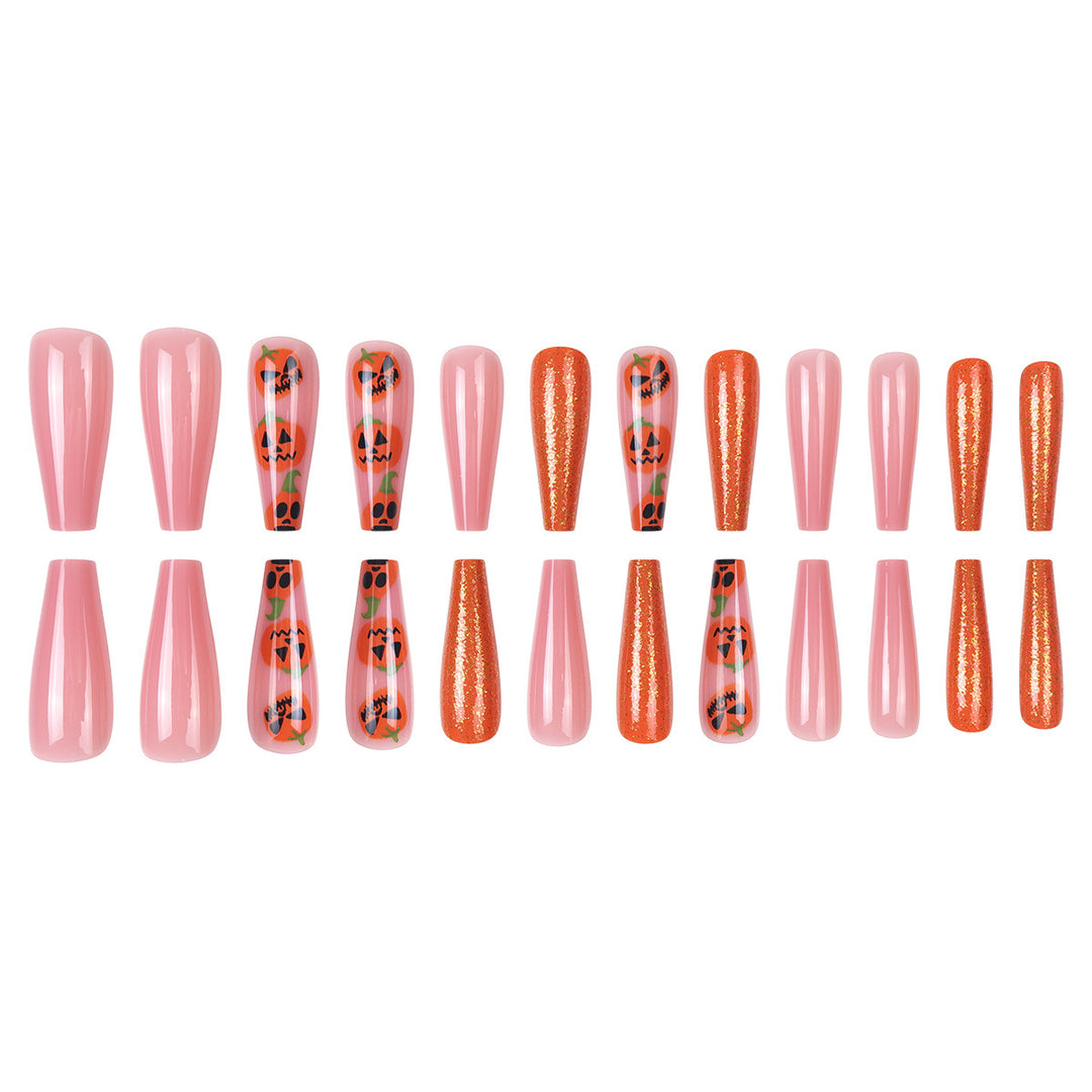 Pumpkin-Themed Stiletto Nail Art Extensions Bowlift
