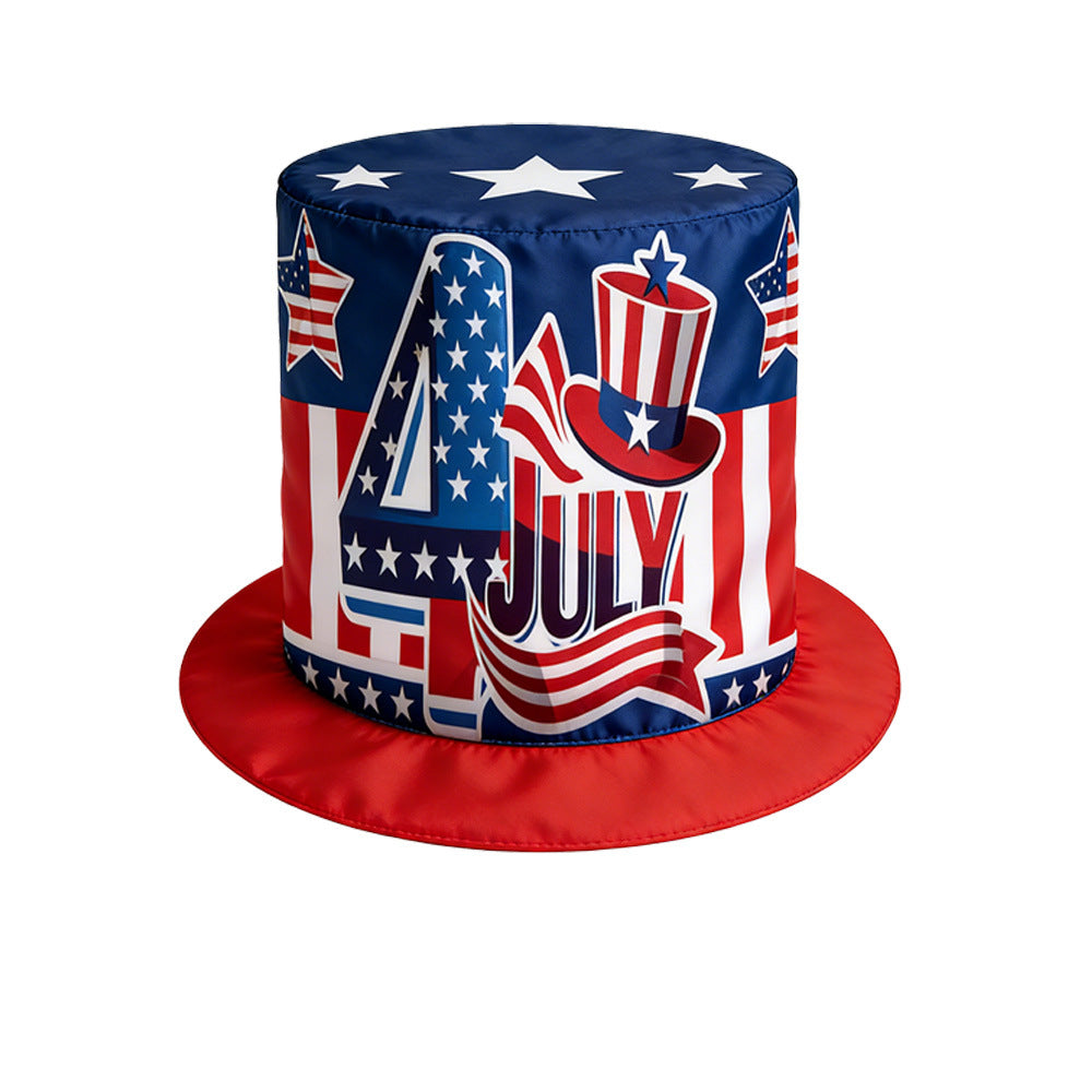Unisex nan large cylinder party hat made of satin with star applications and stiff brim Bowlift