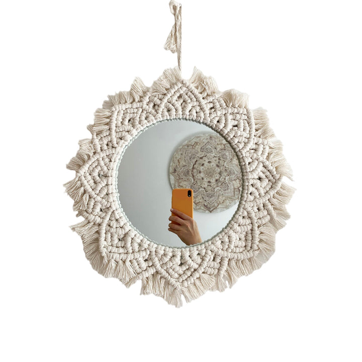Macrame Wall Mirror with Fringe Detailing Bowlift