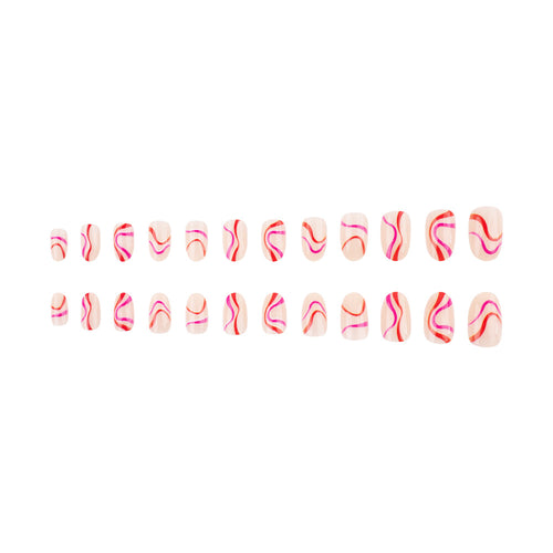 Artistic Press-On Nail Set with Creative Swirl Design Bowlift