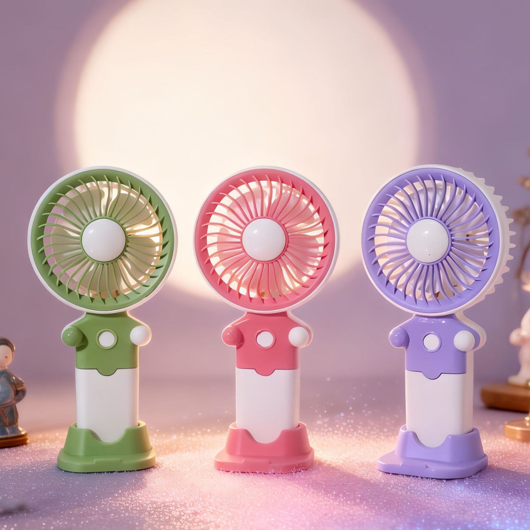 Ladies Portable Hand Fan with USB Charging Function and Flexible Tilt Bowlift