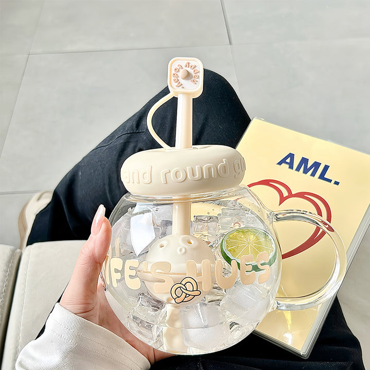 Women's drink container with integrated straw and cheerful fruit style design Bowlift