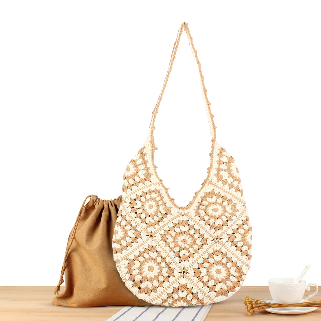Handmade Macrame Shoulder Bag with Floral Patterns Bowlift