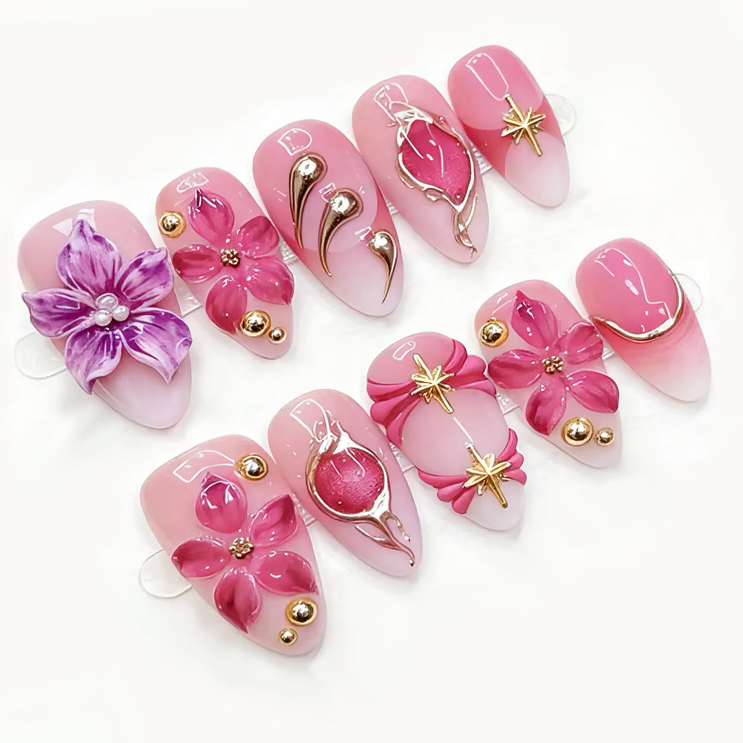 Floral 3D Press-On Nail Art Set Bowlift