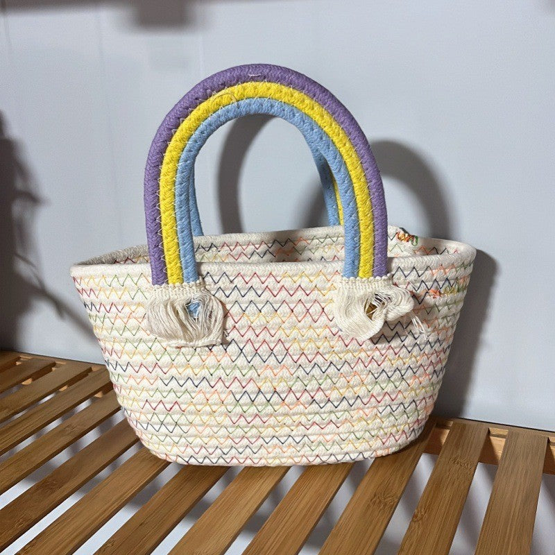 Women's handmade basket bag with color-coordinated handle accents Bowlift