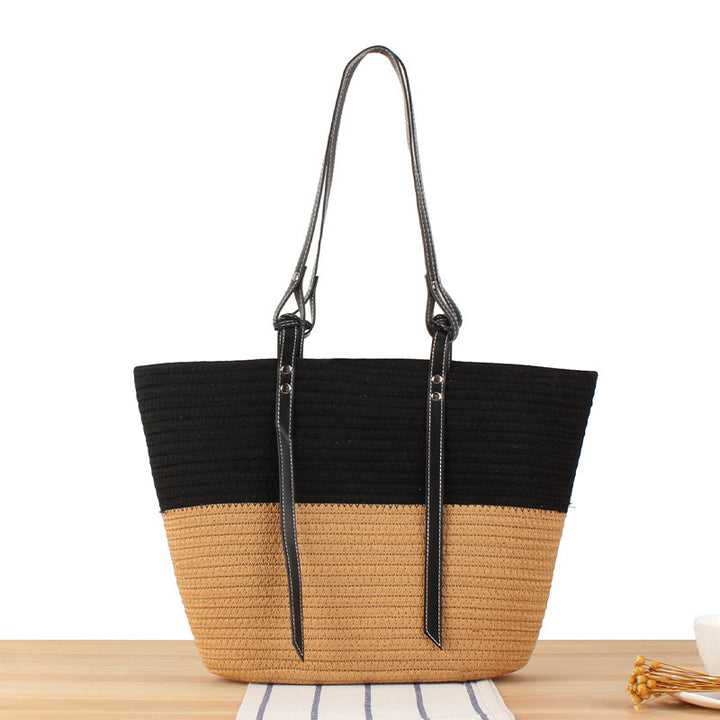 Braided beach bag with elegant faux leather handles Bowlift