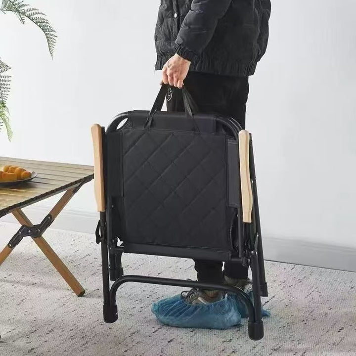 Ergonomic Folding Chair with Wooden Armrests Bowlift