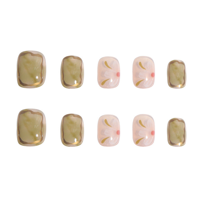 Artistic Floral Press-On Nail Set Bowlift