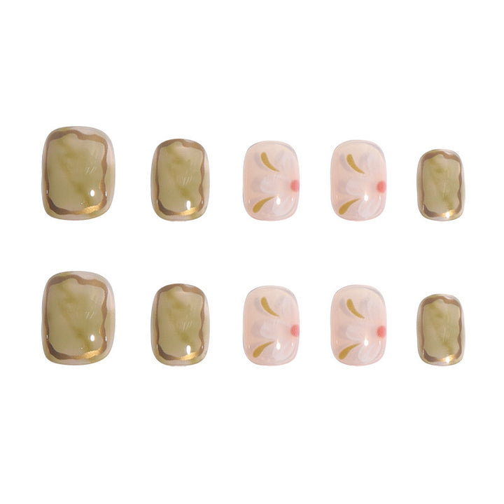 Artistic Floral Press-On Nail Set Bowlift