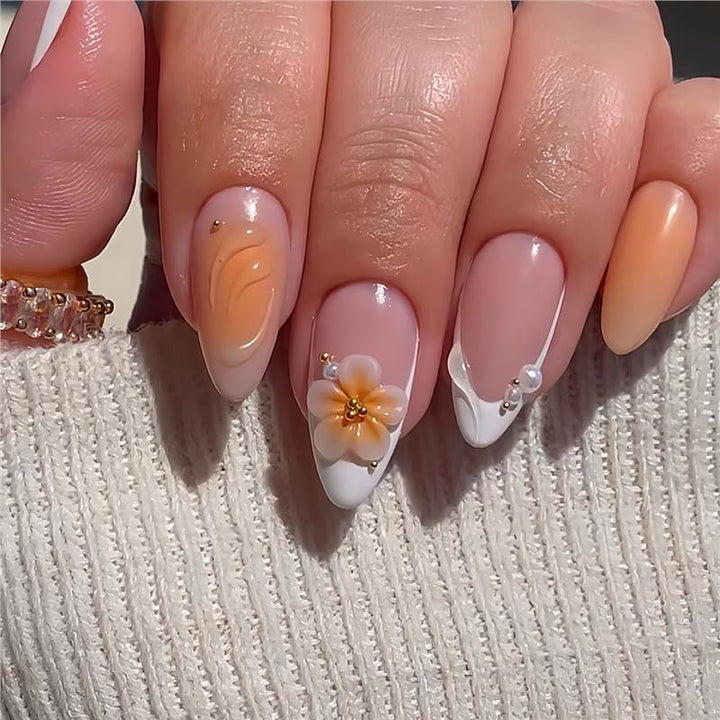 Decorative Floral Acrylic Nail Set Bowlift