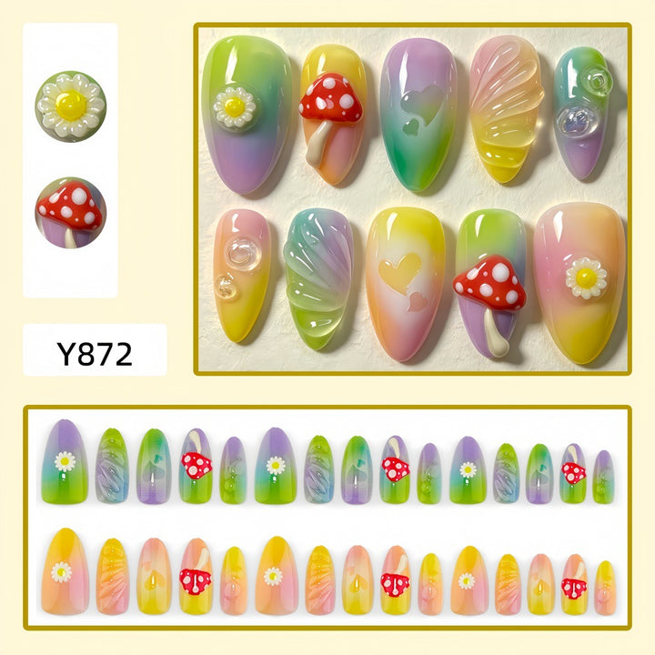 Creative Art Nails In Playful Leaf and Mushroom Design Bowlift