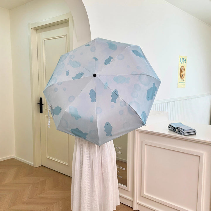 Women's foldable umbrella with unique fish pattern Bowlift