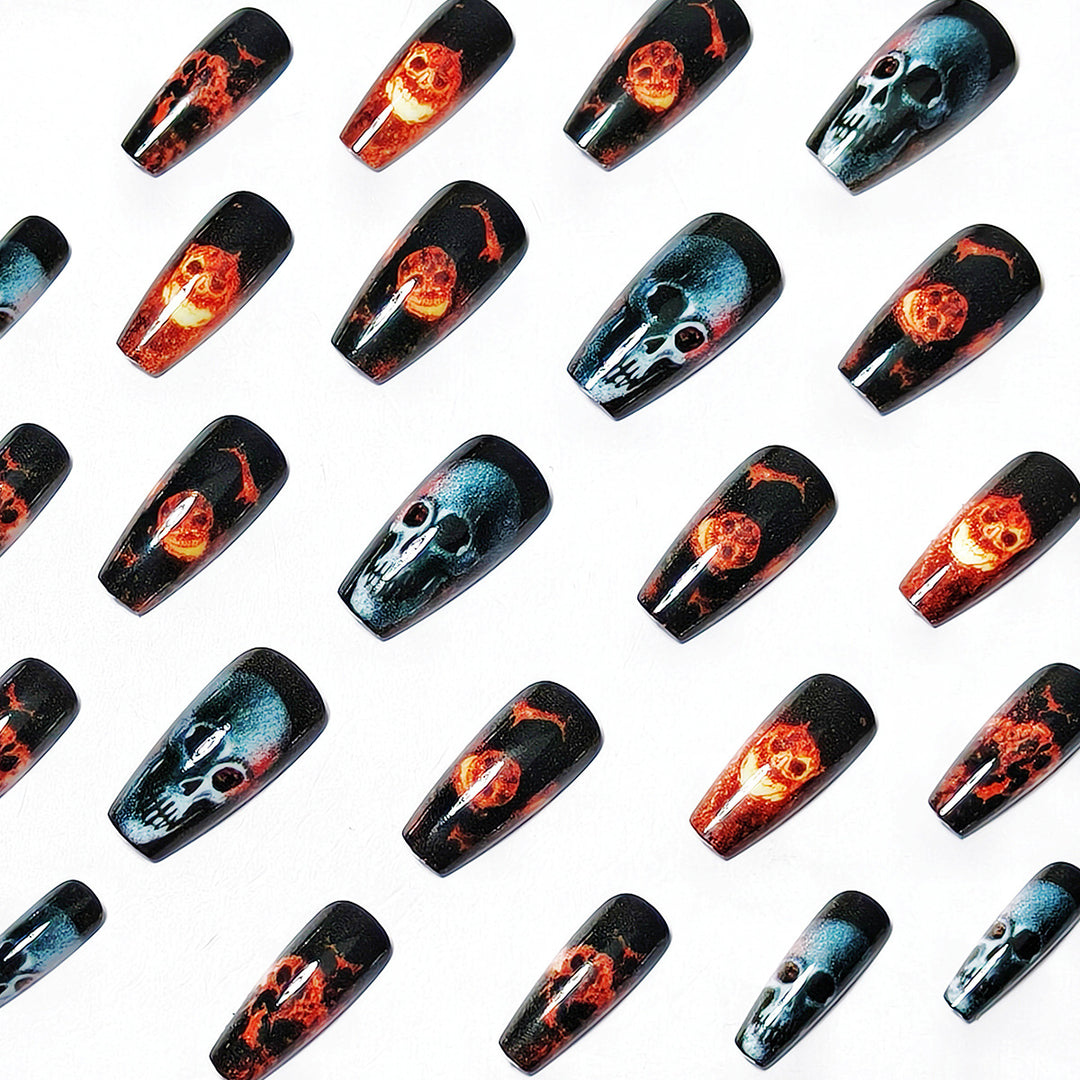 Artistic Skull & Flames Nail Art Designs Bowlift
