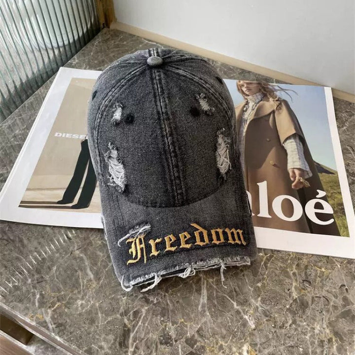 Women's Distressed Freedom Embroidered Baseball Cap Bowlift