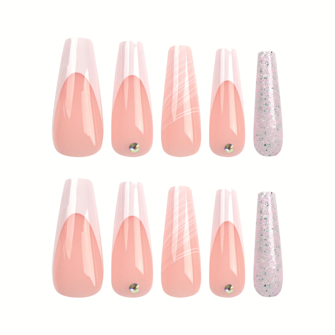 Artificial nail extensions with elegant glitter design Bowlift