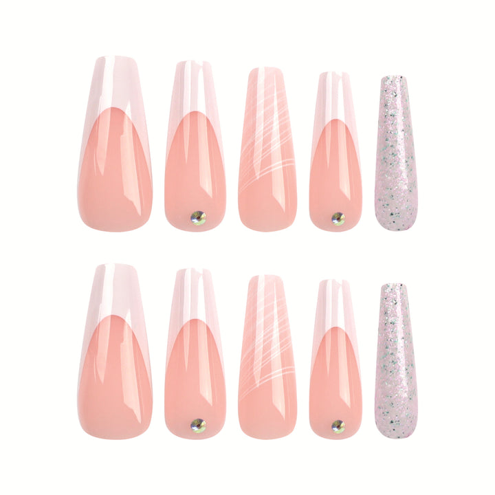 Artificial nail extensions with elegant glitter design Bowlift