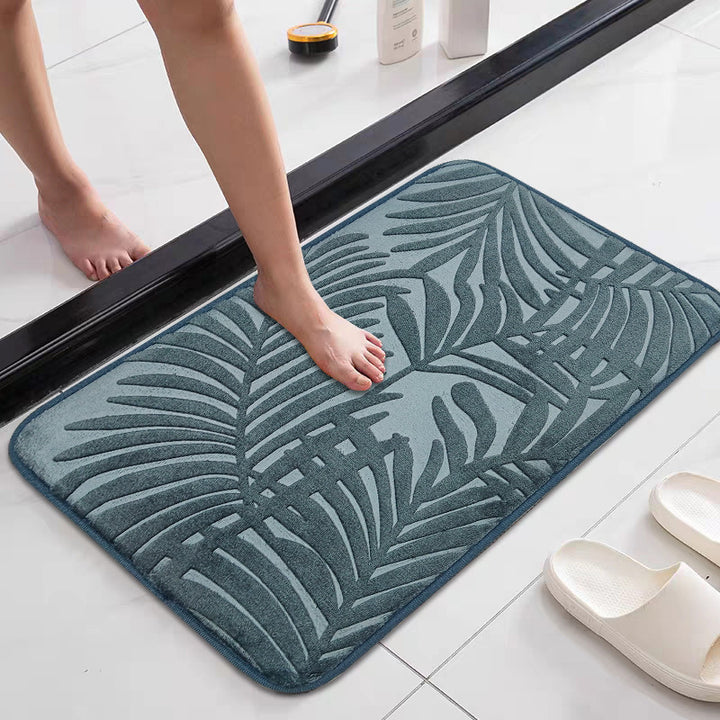 Tropical Leaf Design Memory Foam Bath Mat Bowlift