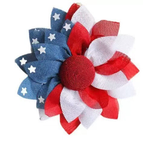 Unisex decorative door wreath with layered fabric bows and star appliqués Bowlift