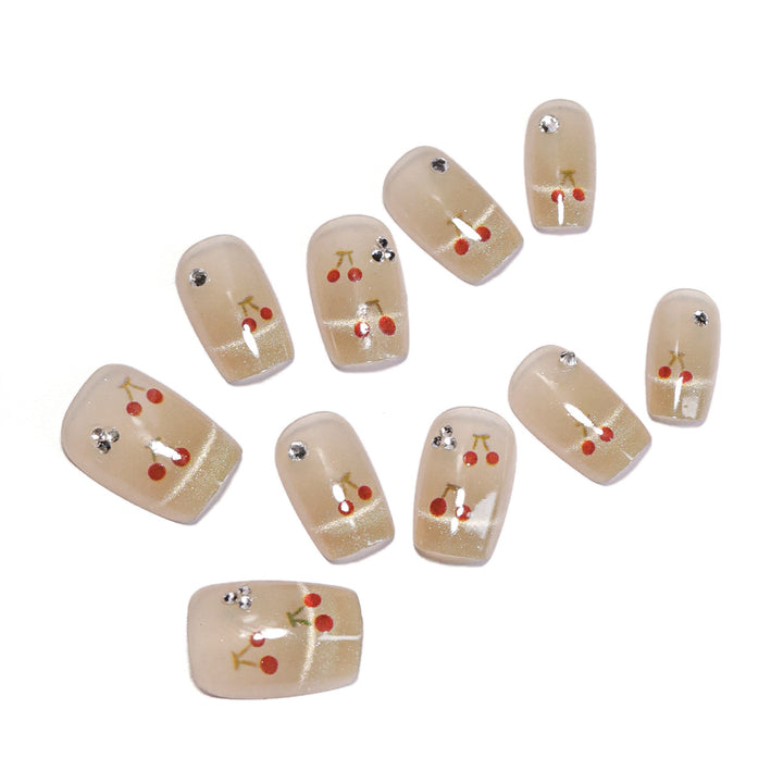 Artificial nails with cherry motif Bowlift