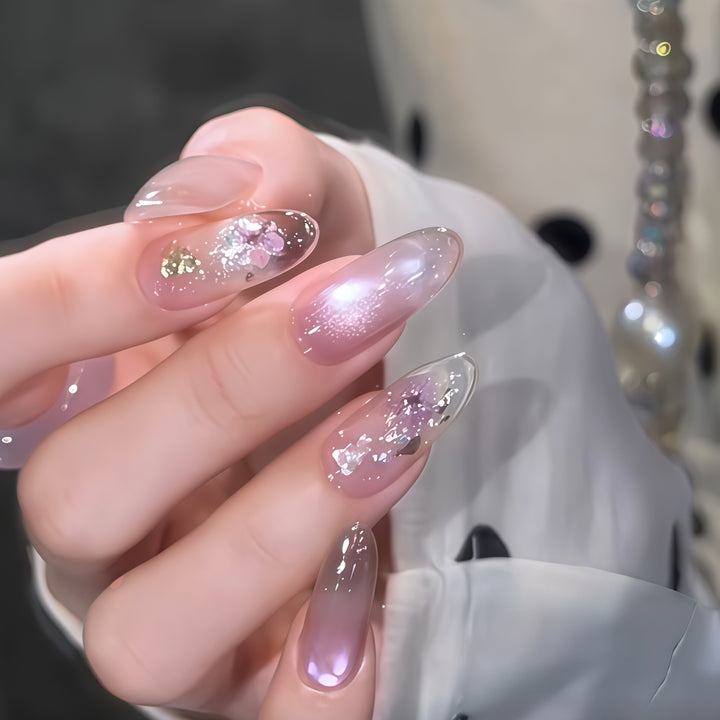 Artificial nails with glamorous glitter and flower design Bowlift