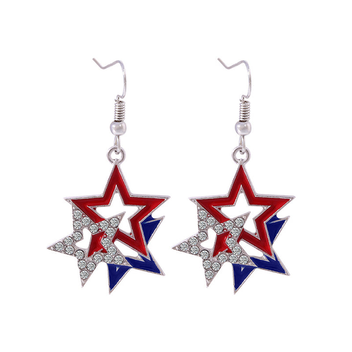 Women's star-shaped enamel earrings with USA flag motif and gold-plated fish Bowlift