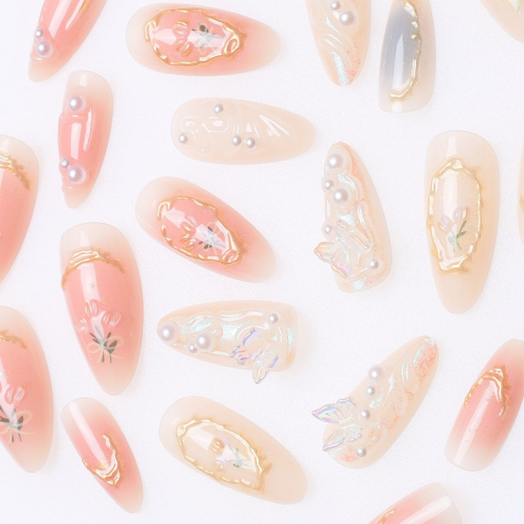 Elegant Stiletto Nail Art Extensions with Floral Embellishments Bowlift