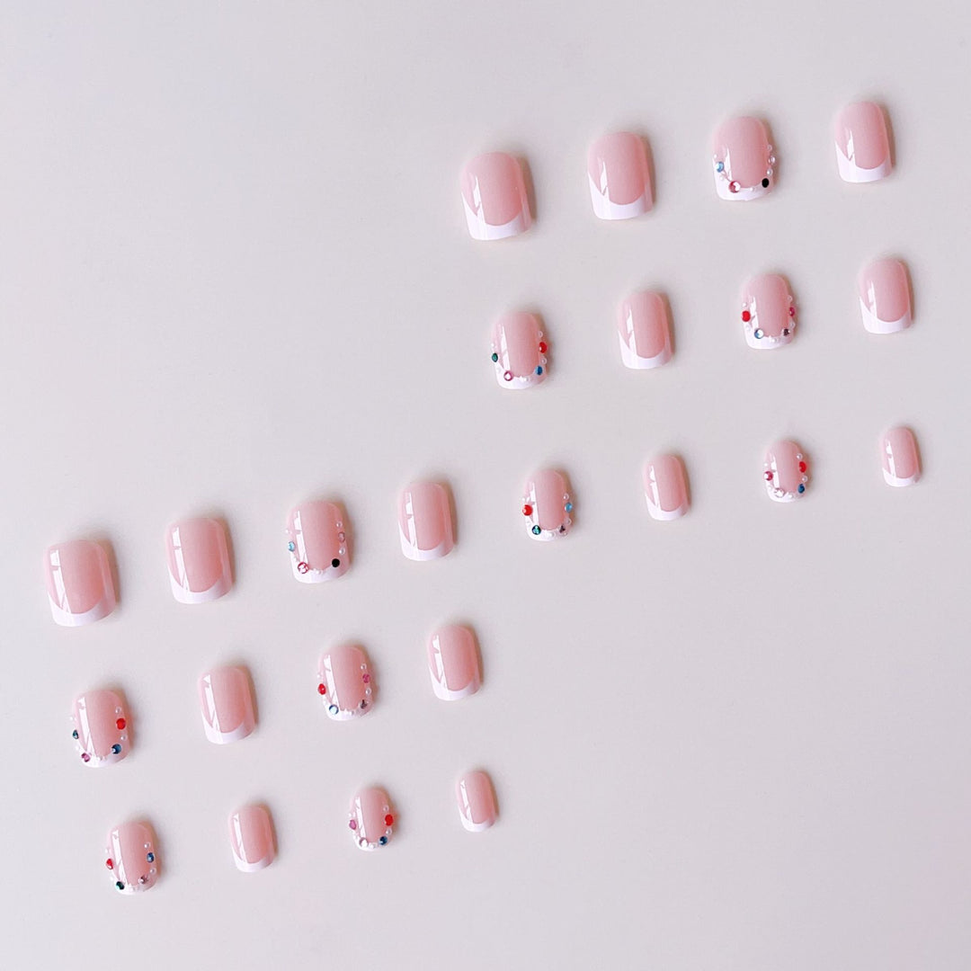 Nail art set with elegant rhinestone decorations and fashionable French design Bowlift