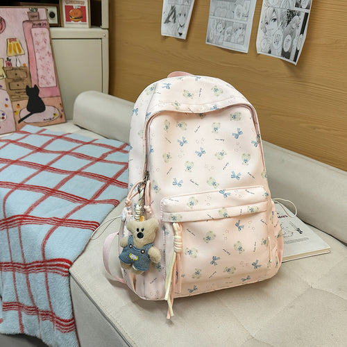 Charming Floral Print Backpack Bowlift