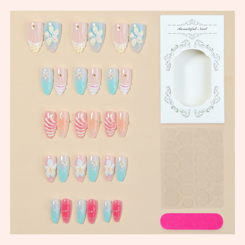 Artificial Nail Set with Floral Designs and Glittering Accents Bowlift