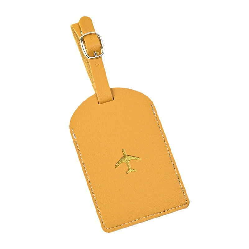 Premium Leather Luggage Tag with Adjustable Strap and Embroidered Airplane Icon Bowlift