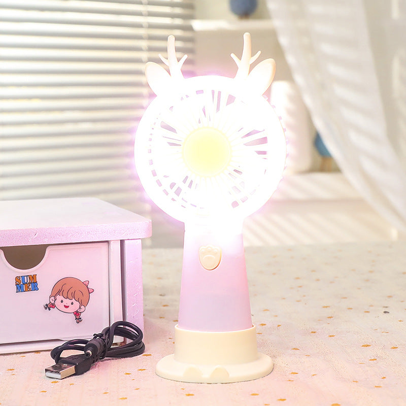 Women Portable Mini LED Fan with Creative Animal Ears Bowlift