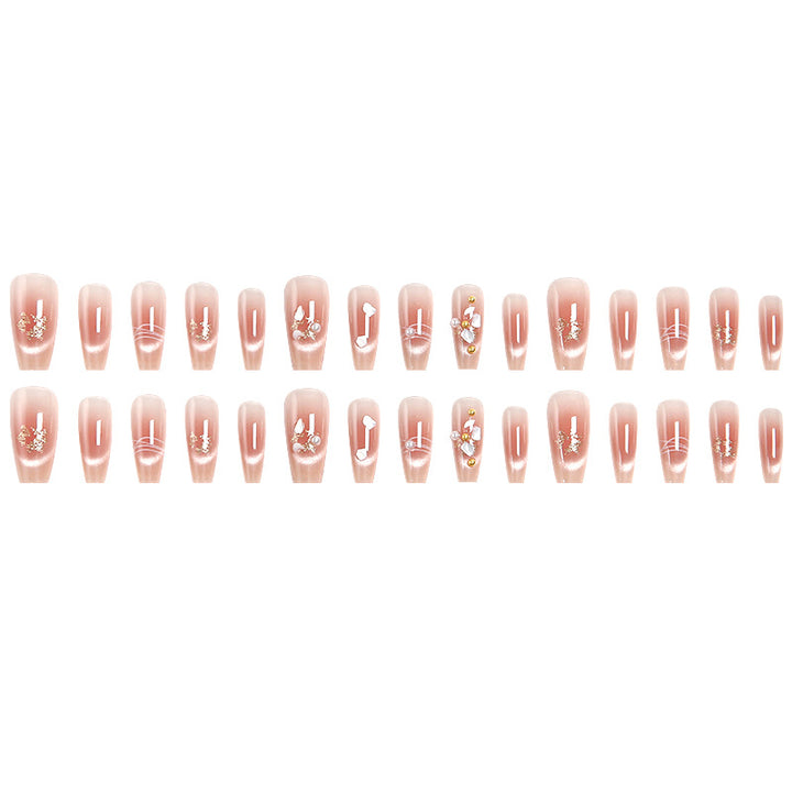 Artificial nail set with elegant glitter and flower decorations Bowlift