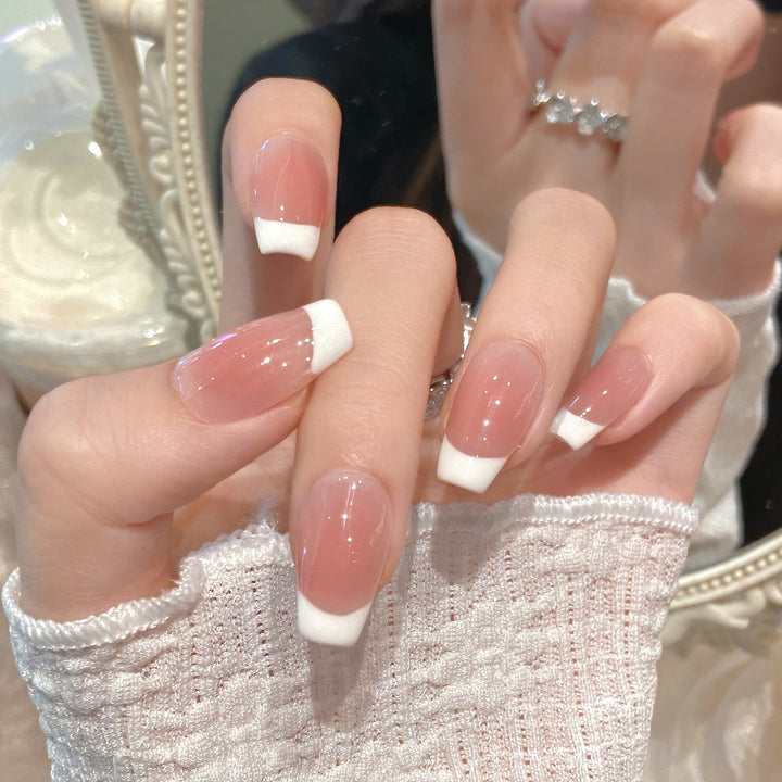 Elegant French Tip Press-On Nail Design Bowlift