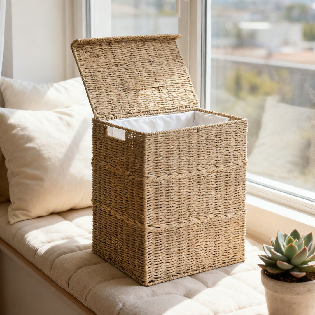 High-quality laundry basket with lid and natural weave Bowlift