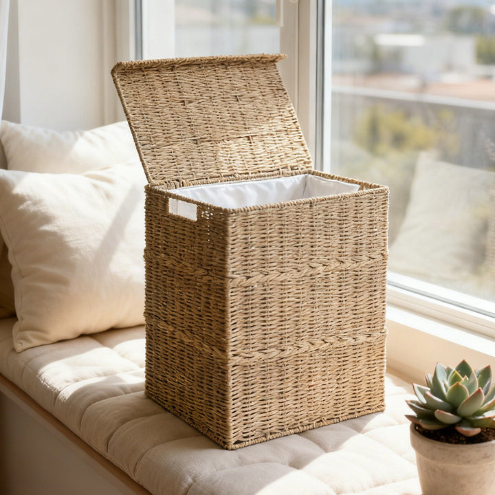High-quality laundry basket with lid and natural weave Bowlift