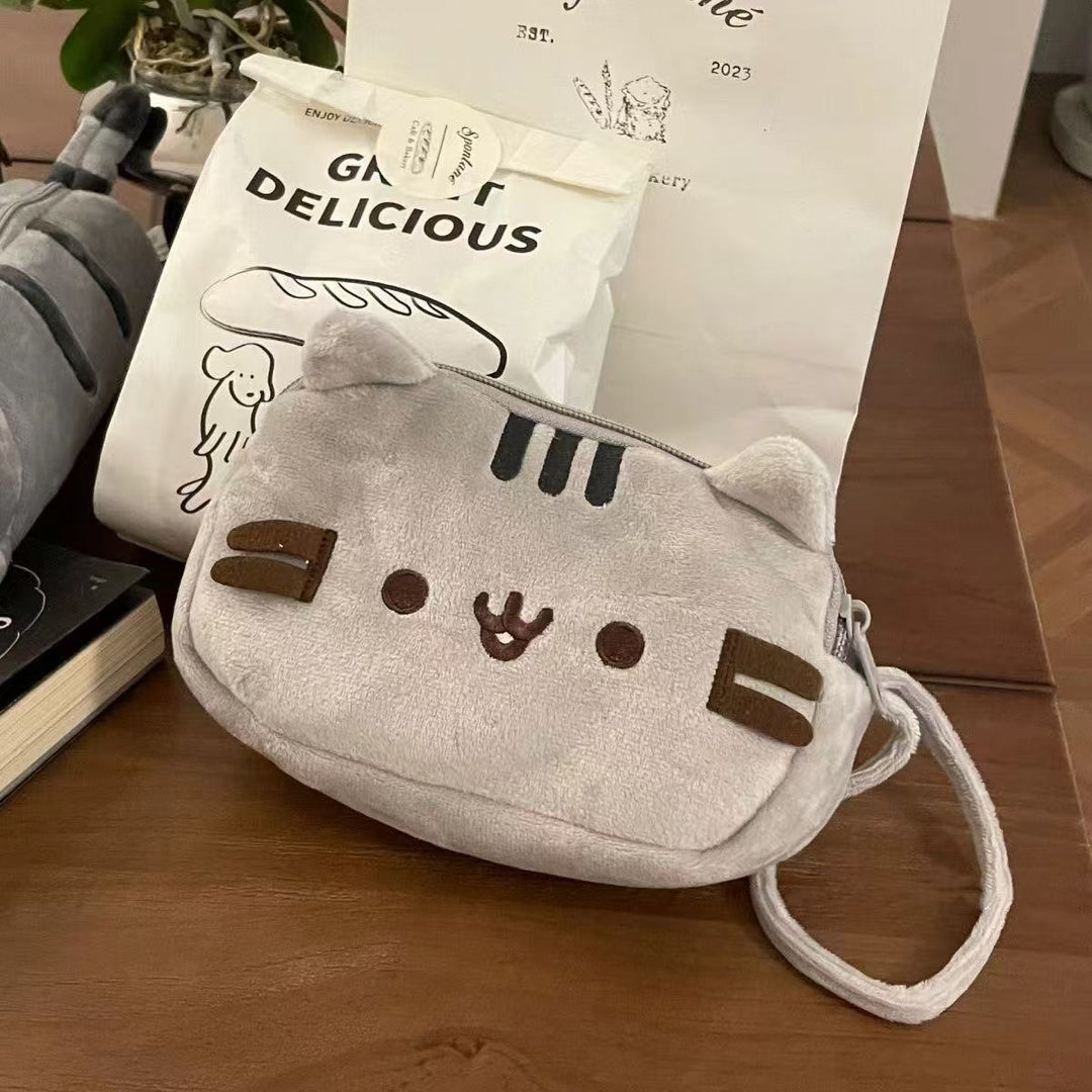 Plush Cat Crossbody Bag with Zippered Coin Pocket and Adjustable Strap Bowlift