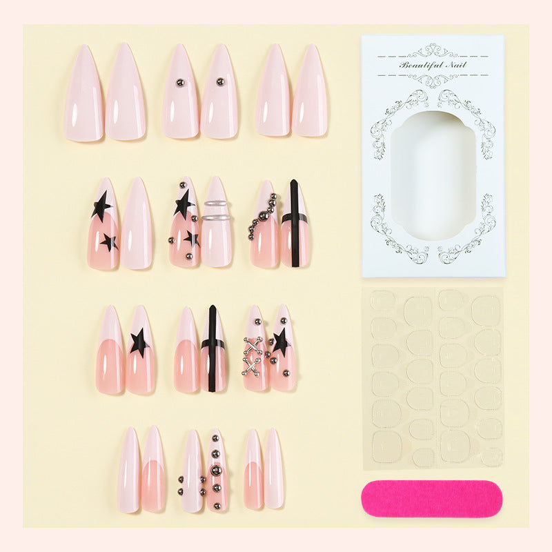 Decorative Press-On Nail Art Set with Star and Gem Accents Bowlift