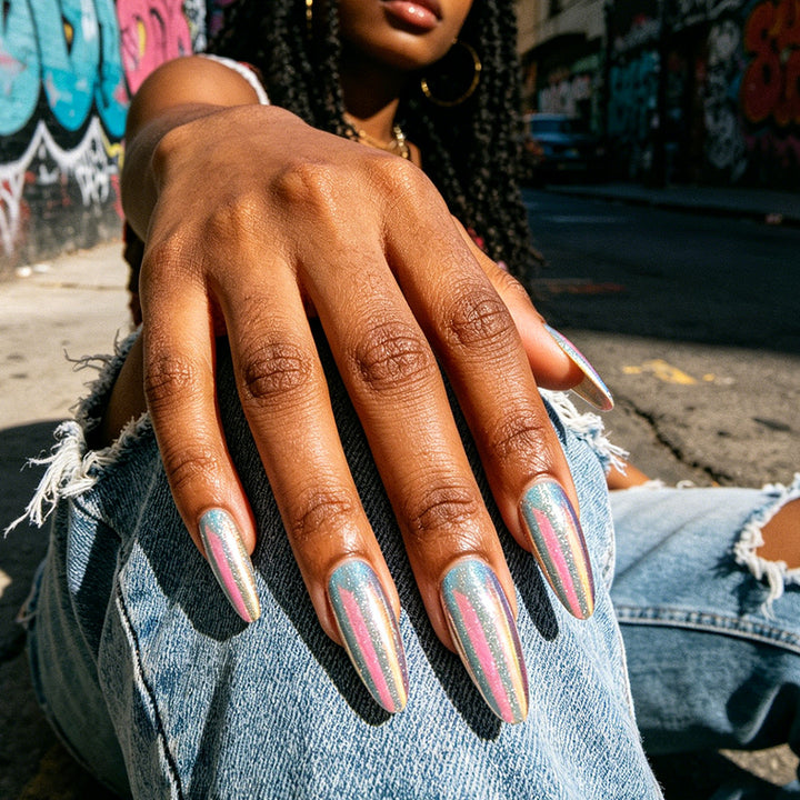 Glamorous Stiletto Press-On Nails with Iridescent Finish Bowlift