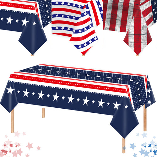 Independence Day Festive Vinyl Rectangular Tablecloth with Star Border Pattern Bowlift