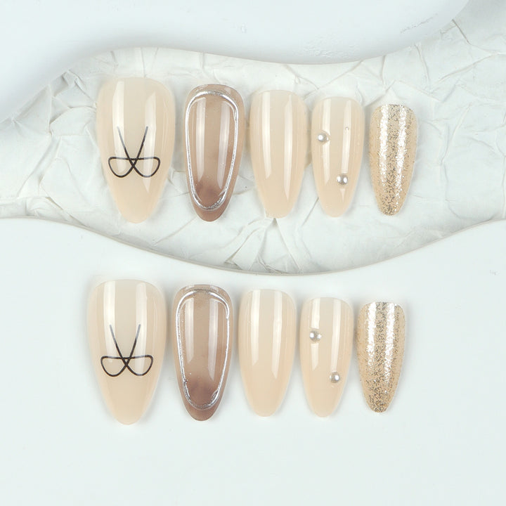 Premium Stiletto Press-On Nails with Glitter and Rhinestone Accents Bowlift